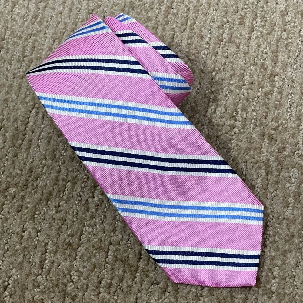 Lauren Ralph Lauren Necktie Mens OS Pink Blue Striped Silk Skinny Classic Tie